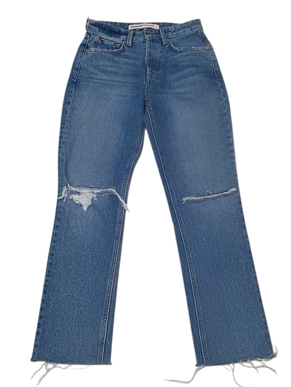 NWT GRLFRND The Karolina High Rise Straight Crop Distressed Denim Jeans